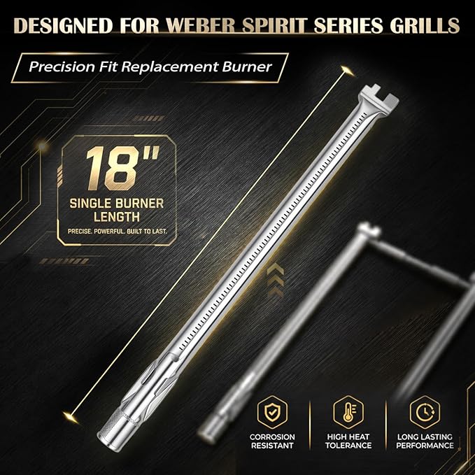 69785 18"Grill Burner for Weber Spirit I & II & GS4 Spirit II 200 Series, Spirit E-210, E-220, Spirit S-210, S-220 Gas Grills with Up Front Control, 304 Stainless Steel for Weber Spirit Grill Parts