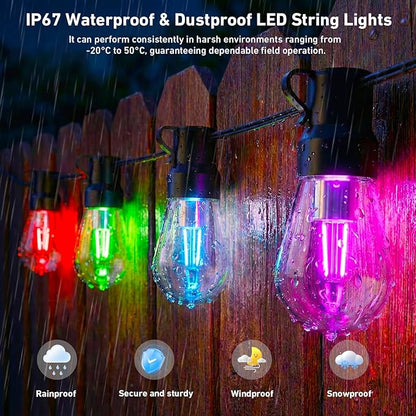 Outdoor String Lights,200FT Smart RGB+IC Patio Lights with Shatterproof LED Bulbs ,Outside Light Dimmable Patio for Decor DIY IP67 Waterproof ,Courtyard, garden,Holiday,LED lights more Scene Modes