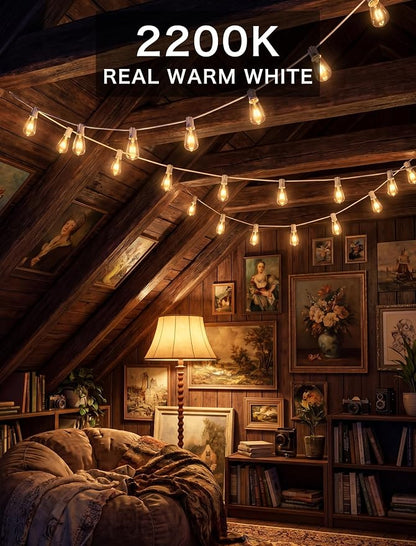 SUNSGNE 25FT Outdoor Edison Bulb String Lights with 27 Clear Edison Bulbs, ST35 Vintage String Lights for Patio, Garden, Backyard, Porch, Bistro Party Decoration, E12 Socket Base (White Wire)