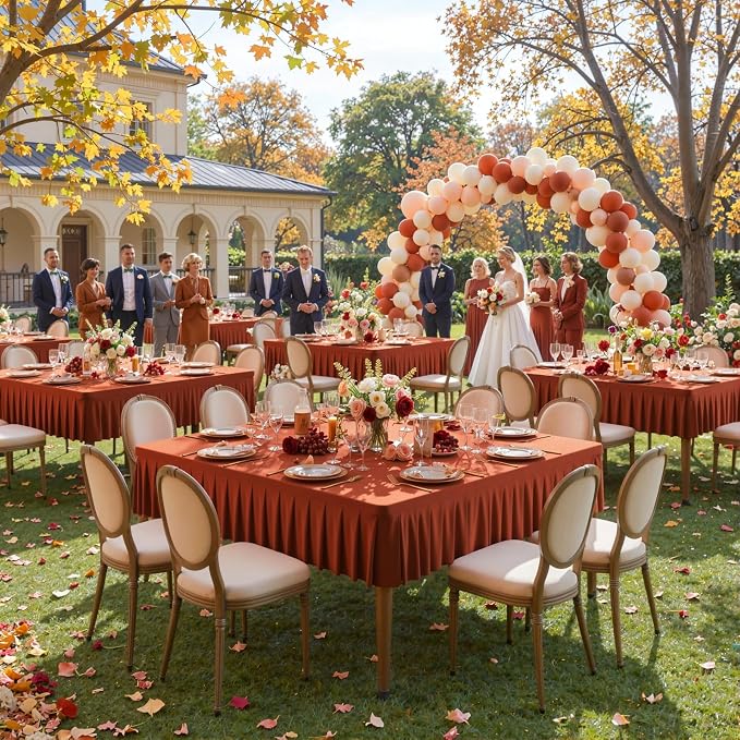 PARTISKY Rust Spandex Square Tablecloths 54x54 Inch, Wrinkle Free Fitted Card Table Cloth Stretch Square Table Cover for Kitchen Dinner, Holiday Party, Wedding Banquet, Display Trade Show