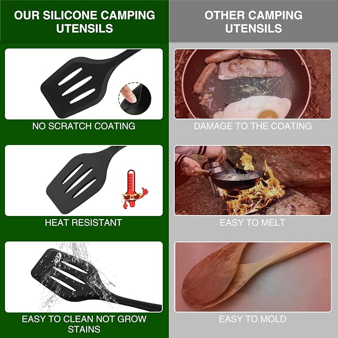 Wesqunie Camping Cooking Utensils Set, Cookware Set for Outdoor Hiking BBQ | Stainless Steel & Silicone Mess Kit, Durable Outdoor Kitchen Gear for Hiking, RV, Picnic Grill & Travel Camping Meal Prep