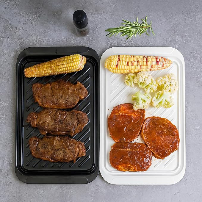 TP 17" x 10.5" Grilling Prep and Serve Trays, Set of 2, Black&White | Melamine BBQ Trays, Serving Platters for Meats, Raw and Cooked Food Separation, Grill Accessories, Break-resistant