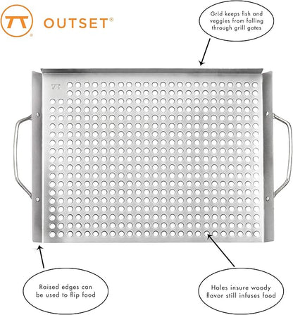 Outset 76632 Stainless Steel Grill Topper Grid, 11"x17" BBQ Tray