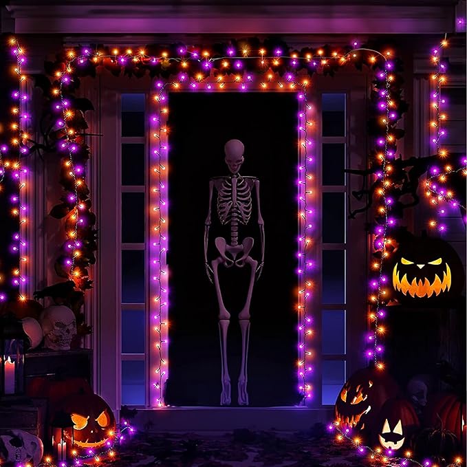 TW SHINE Halloween Lights, 1000 LED 328FT Halloween Lights Outdoor Plug in with 8 Modes, Remote Waterproof String Lights Outdoor Indoor Decorations for Xmas Party Yard Decor, Purple & Orange