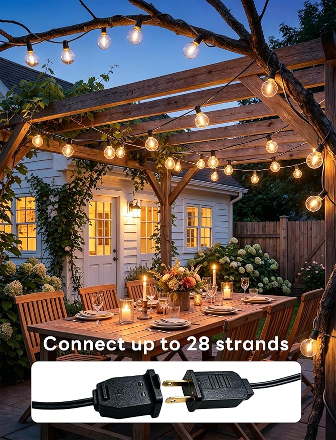Abeja 25FT G40 Outdoor String Lights, Black Wire Globe Patio Lightss with 27 LED Plastic Bulbs(2 Spare), Waterproof Hanging Backyard Lights for Porch Balcony Party Decor, Warm White