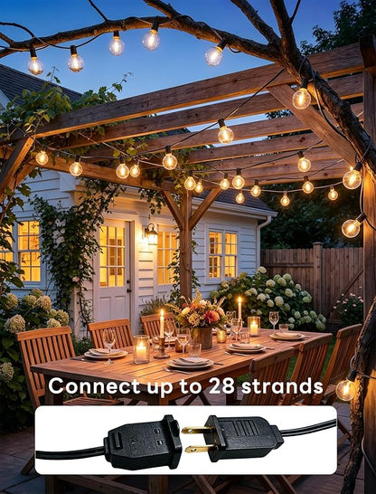 Abeja 25FT G40 Outdoor String Lights, Black Wire Globe Patio Lightss with 27 LED Plastic Bulbs(2 Spare), Waterproof Hanging Backyard Lights for Porch Balcony Party Decor, Warm White