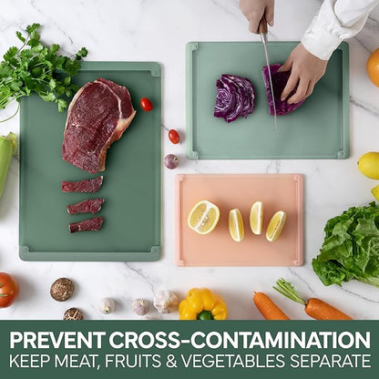 COOK WITH COLOR Extra Large Cutting Board Set, Jumbo-Sized Boards with Rubber Border for Enhanced Cooking Experience, 3-Piece, Dark Sage/Pink