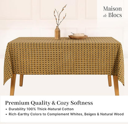 100% Cotton Hand Block Printed, Tablecloth for Kitchen, Dining, Table Cover for Parties, Chritmas, Weddings, Barbecues and Summer picnics Table Cloth