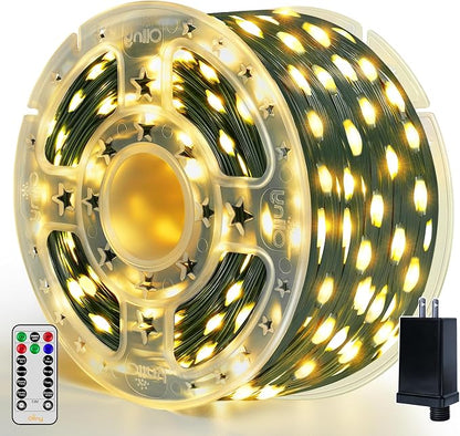 Ollny Christmas Lights 800 LED 262 FT Plug in, IP67 Waterproof Green Wire Outdoor Christmas Lights with Remote, 8 Modes and Timer Outdoor String Light for House Indoor Xmas Decorations (Warm White)