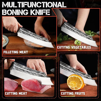 ROCOCO Feather Viking Boning Knife - Butcher Meat Cleaver Birthday Father Mother Christmas Gift Men 8.6"