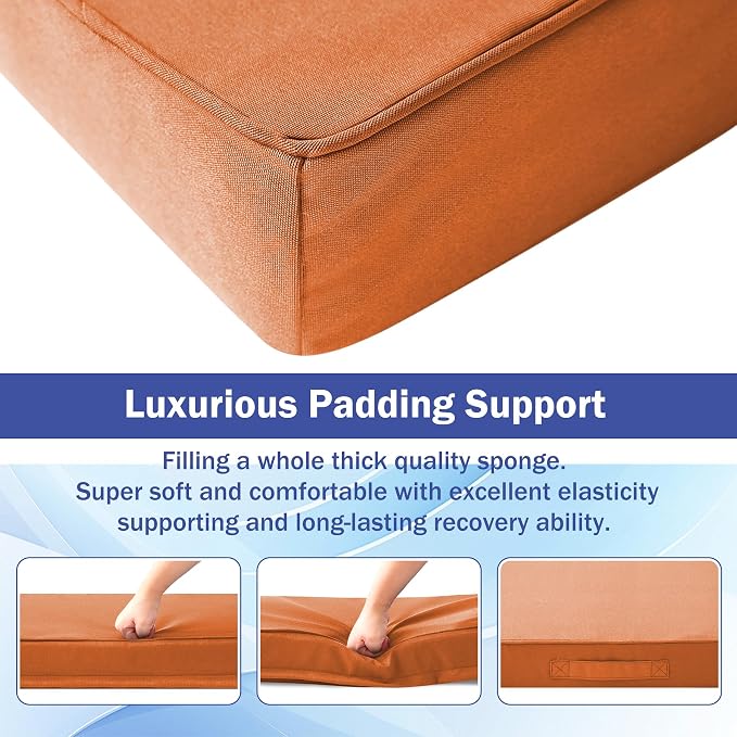 IASEAHK Patio Chair Cushions, 18.5" x 16" x 3" Outdoor Chair Cushions Set of 4, Waterproof Outdoor Cushions for Patio Furniture, Outdoors Seat Cushions with Handle and Ties, Spice