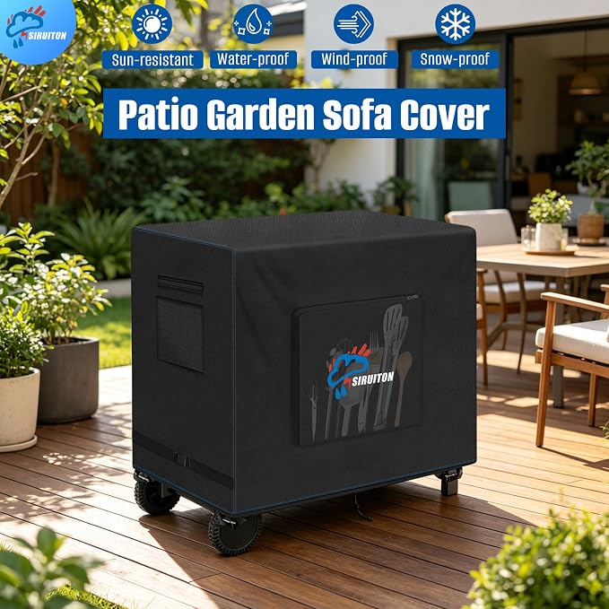 SIRUITON Outdoor Bar Cart Cover 600D Oxford,Waterproof,for 40" Table | Heavy duty, UV-resistant, tear-resistant, windproof, dustproof, fits BBQ & worktable, all-weather protection