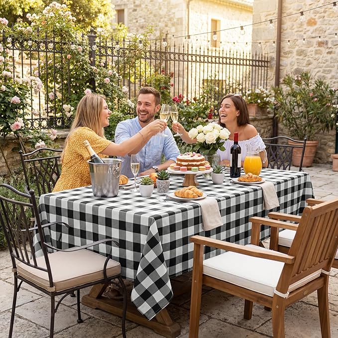 Softalker Gingham Checkered Tablecloth Rectangle - Outdoor Waterproof Buffalo Plaid Table Cloth, Stain Resistant Washable Table Cover for Picnic, Camping, Dining - Black and White, 54 x 78 Inch