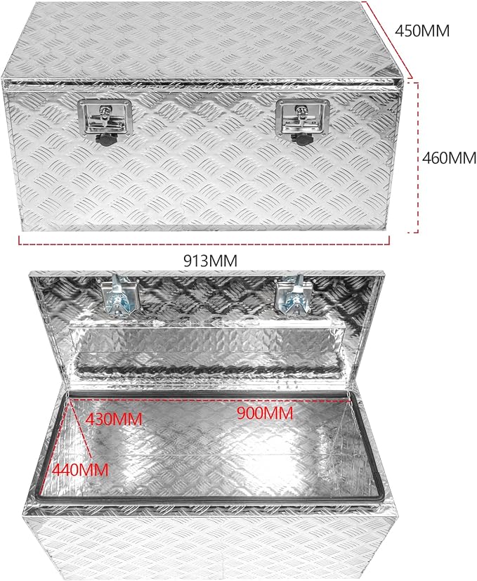 36" x 18" x 18" Truck Tool Box Pickup Truck Bed Toolbox Heavy Duty | Aluminum Underbody Truck Box Fit For RV Trailers Storage Organizer with Lock & Keys Silver