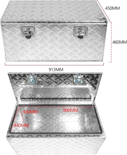 36" x 18" x 18" Truck Tool Box Pickup Truck Bed Toolbox Heavy Duty | Aluminum Underbody Truck Box Fit For RV Trailers Storage Organizer with Lock & Keys Silver