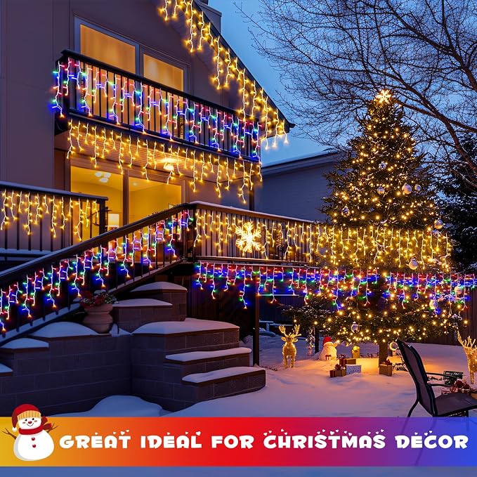 JMEXSUSS Color Changing Icicle Lights for Outside, 11 Modes 400 LED | Christmas Icicle Lights with 80 Drops, Warm White to Multicolor Icicle Lights for Christmas Eaves Party Decorations