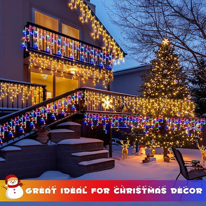 JMEXSUSS Color Changing Icicle Lights for Outside, 11 Modes 400 LED | Christmas Icicle Lights with 80 Drops, Warm White to Multicolor Icicle Lights for Christmas Eaves Party Decorations