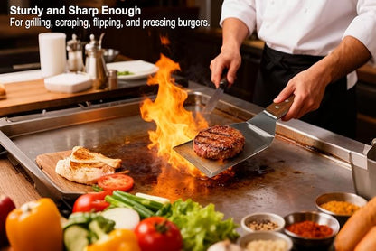 Thicker Metal Griddle Spatula Smash Burger Spatula | Stainless Steel Barbecue Grill Tool, Grill Accessories for Blackstone,Full Tang Handle,Beveled Edges,Thicker Steel Blade