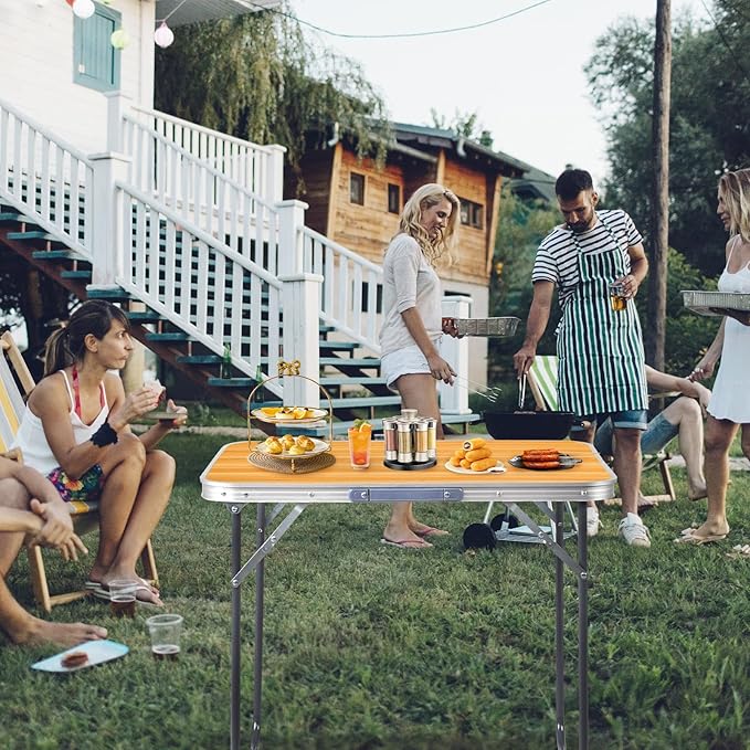 2.0 Ft Folding Portable Camping Table, RV Dining Tables for Inside, Outdoor Camping for 2 People, Tailgate, BBQ, Picnic, Cooking, Beach, Garden, Party, Yellow