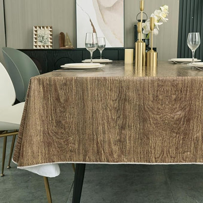 NLMUVW Vinyl Tablecloth with Flannel Backing 60 X 108 Inch, Outdoor Table Cloth Waterproof Wipe Clean PVC Table Cover for Dining Camping, Wood