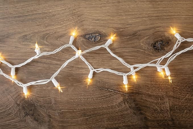 612 Vermont 100 LED Clear Christmas Lights on White Wire, UL Approved, Indoor and Outdoor Use, 24.75 Foot of Lighted Length, 25.4 Foot of Total Length