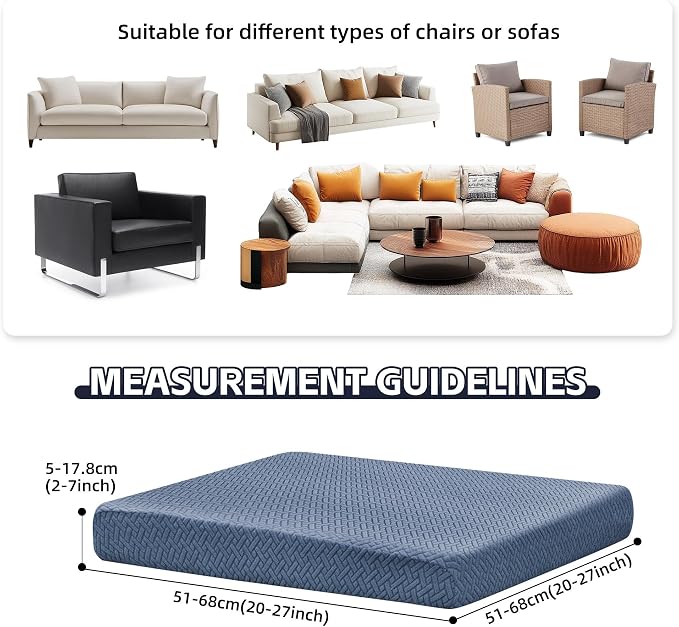8Pcs Patio Cushion Covers, Outdoor Stretch Cushion Covers, Washable | Stretch Fit, Replacement, Washable and Reusable Furniture Protectors, Fits most patio furniture cushion covers, Cover Only