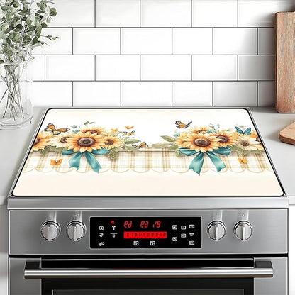 Stove Top Cover Retro Flower Gas Stove Top Cover for Home Decoration Kitchen Pad Non-Stick Washable Cooktop Covers Countertop Protector Keep Stove Clean 28"x20" (Sunflower)