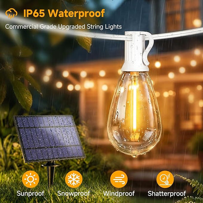 25FT Solar String Lights with Remote, 3 Lighting Mode Outdoor Waterproof Dimmable Patio Lights String with 10+1 Shatterproof S11 LED Bulbs for Backyard-White