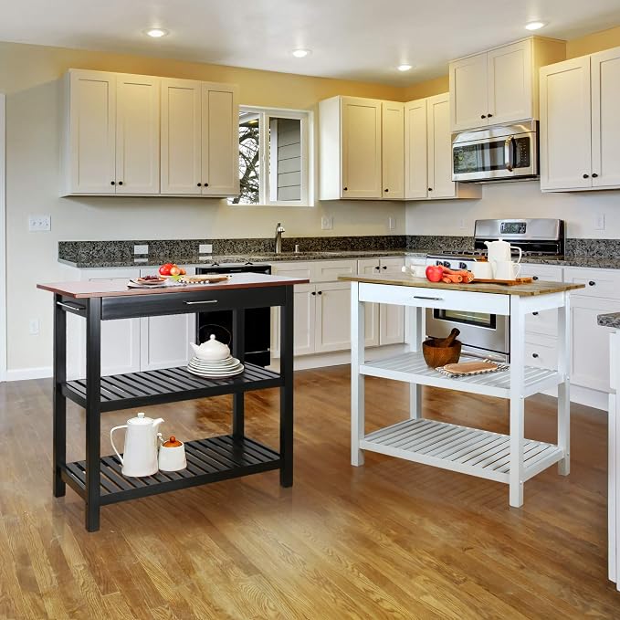 Casual Home Kitchen Island with Solid American Hardwood Top, Walnut&black