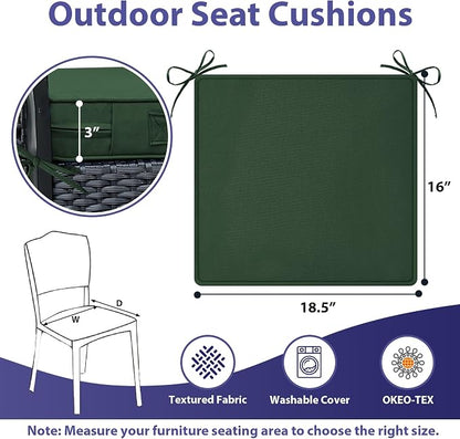 IPYNBAP Outdoor Chair Cushions Set of 4 -Waterproof Outdoor Seat Cushions for Patio Furniture, Patio Chair Cushion with Handle and Ties, Out Door Chair Pads,18.5x16x3-Square, Forest Green