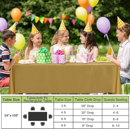 Smiry Disposable Table Cloth - 12 Pack, 54 x 108 Inch Waterproof Rectangle Tablecloths for Parties, Decorative Plastic Table Cover, Leakproof & Sturdy, Gold