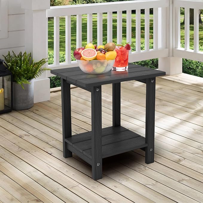 Outdoor Side Table, Weather Resistant Double Small Adirondack Side Table, Outdoor Indoor End Table for Chair, 17" Patio Table for Pool, Deck and Porch, Black (Item2, Black)
