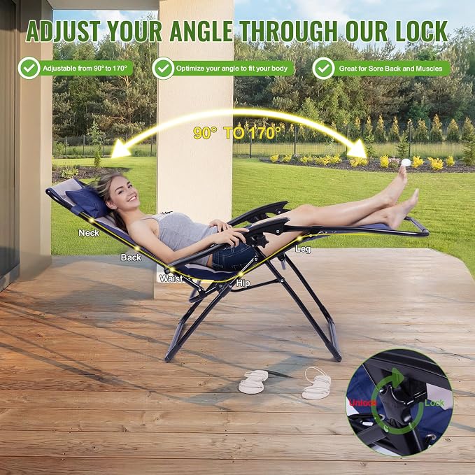Backyard Expressions Deluxe XL Padded Recliner Zero Gravity Chair – Ergonomic Anti-Gravity Lounger with Folding Design, Side Tray, and Adjustable Headrest