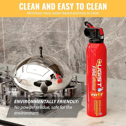 Ougist Small Portable Fire Extinguisher for Home and Car, 21oz Each, 1-Pack, Water-Based Fire Extinguishers for Quick Emergency Response, Prevent Re-Ignition, Ideal for Vehicle and Camping,Kitchen