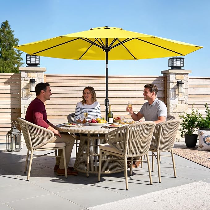 9FT Patio Umbrella,Outdoor Table Umbrella with Push Button Tilt & Crank,Pool Umbrella with Fade-Resistant Canopy, Heavy-Duty Steel Frame, Vented Top, for Deck, Backyard & Market