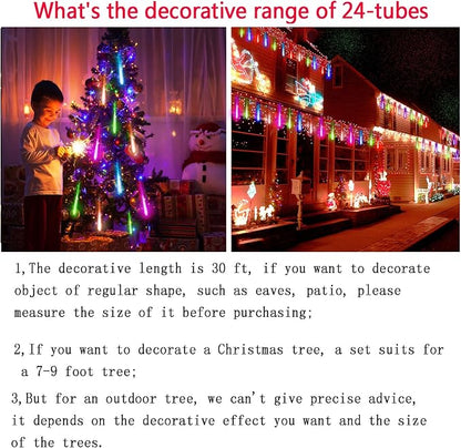 Kwaiffeo Halloween Lights, 24 Tubes Meteor Shower Lights(Equivalent to 3 Sets of 8-Tube) for Halloween Christmas Decorations Outdoor, Multi Color-Purple, Orange, Green and Icicle Blue