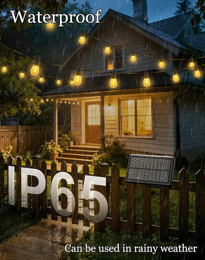 50ft Solar Powered Lights Outdoor - Waterproof String Light Outside Patio | Yard Garden Fence Backyard Deck Porch Balcony Patios Camping Battery Operated Lighting Hanging with LED Edison Bulbs S14