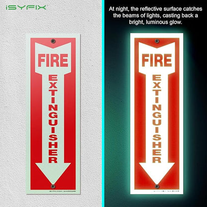 iSYFIX Fire Extinguisher Reflective Signs – 10 Pack 4x12 Inch – 40 mil Thick Polystyrene Plastic, Laminated for Ultimate UV, Weather, Scratch, Water & Fade Resistance, Indoor & Outdoor