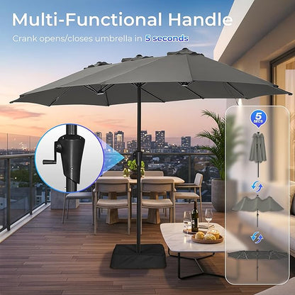 SUPERJARE 13FT Outdoor Patio Umbrella with Base Included, Double Sided Pool Umbrellas with Fade Resistant Canopy, Large Table Umbrella for Deck, Market, Backyard -Dark Gray