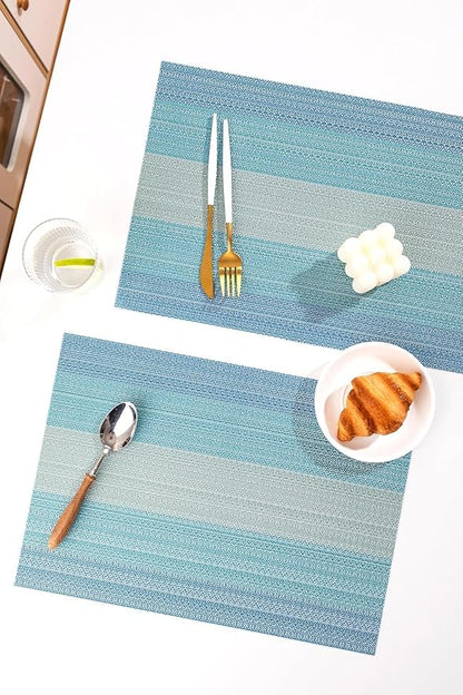 LEXMORE PlaceMats Set of 12 Vinyl/Plastic Woven Place Mats for Kitchen Table Indoor/Outdoor Washable PlaceMat Wipeable Dining Table Mats(Ocean Geode)