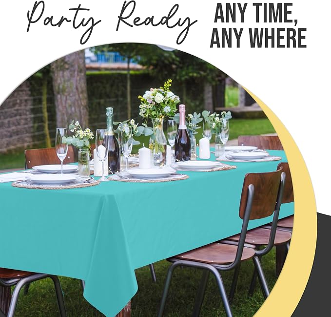 66% Thicker Premium Plastic Table Cloth Rectangle Table Cover 0.5 Mil 24 Pack Aqua Table Cloth 54 Inch x 108 Inch Disposable Tablecloth Won't Tear Easily Like Cheap Thin Brands By Exquisite