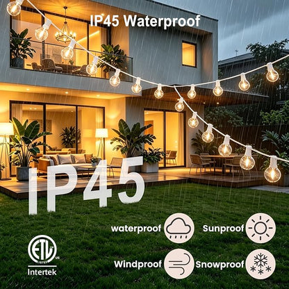 Outdoor-String-Lights with Remote 75FT Waterproof lights for Outside Patio | 1FT Bulbs Spacing,White Cord String Lights, Connectable Dimmable Patio Lights with Remote,Timer, 3 Modes for Backyard, Bistro