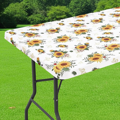 Smiry Spandex Fitted Tablecloth for 4 Foot Rectangle Tables, Washable Picnic Table Cover with Elastic, Stretch Reusable Table Cloth for Outdoor, Camping, Dining & Kitchen (Sunflower, 24"x48")