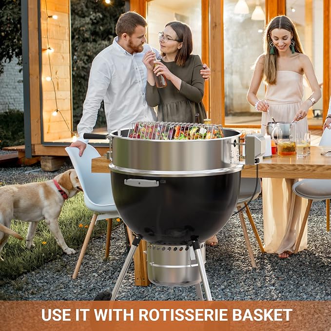 onlyfire Stainless Steel Weber Kettle Rotisserie Ring Kit Barbecue Tool Kit | For Weber 22 Inch Charcoal Kettle and Other Similar Grills, Turns Your Kettle Into A Chicken Roaster