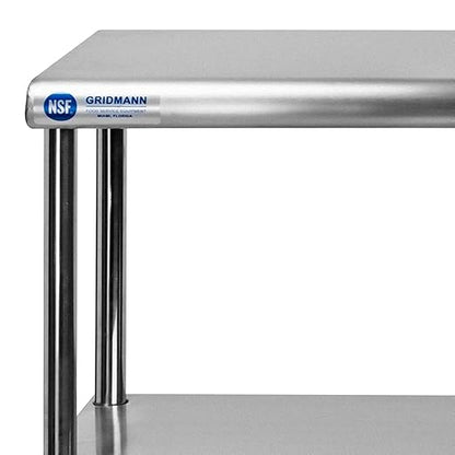 GRIDMANN NSF Stainless Steel Commercial 2 Tier Double Overshelf 60 in. x 12 in. for Kitchen Prep & Work Table