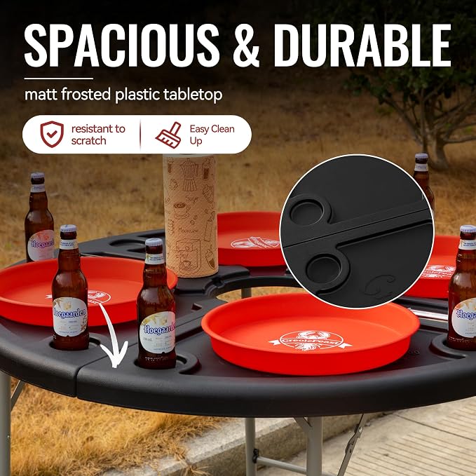 Creole Feast FT4804 Foldable Round Crawfish Table, Black | Foldable design for easy storage and transport | Round shape accommodates large groups | Sturdy construction for outdoor use