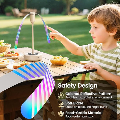 TriPole Fly Fans for Tables with Battery Display, Rechargeable, 20H Runtime | 2000mAh Rechargeable Food Fan, Quiet Operation, Flexible Neck for 360° Coverage Outdoor Fan for Picnic, Party, BBQ, Kitchen