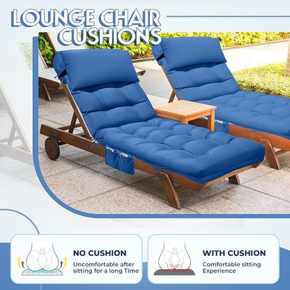 Outdoor Chaise Lounge Cushion, Waterproof Lounge Chair Cushion for Outdoor Furniture, 71 x 21 x 4 Inches Patio Cushion with Straps for Lawn Pool Furniture (Royal Blue, Lounge Chair Cushion)