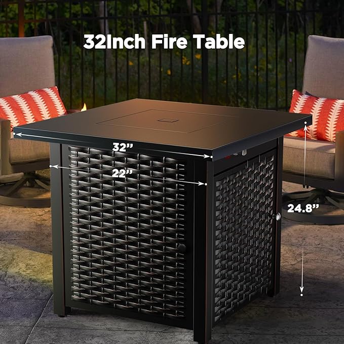 Ciays 32 Inch Propane Fire Pit, CSA-Listed Outdoor Gas Fire Pits 50,000 BTU Steel Fire Pit Table with Lid, Add Warmth and Ambience to Gatherings and Parties On Patio Deck Garden, Black,CIFPT4B