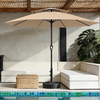 AreShark 12ft 2 Tiers Patio Umbrella - Outdoor Umbrella Waterproof UV Protection, Market Table Umbrella w/ 8 Sturdy Ribs&Crank for Pool, Porch, Garden(Beige)